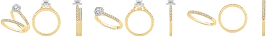 Macy's Diamond Halo Bridal Set (3/4 ct. t.w.) in 14k Yellow and White Gold